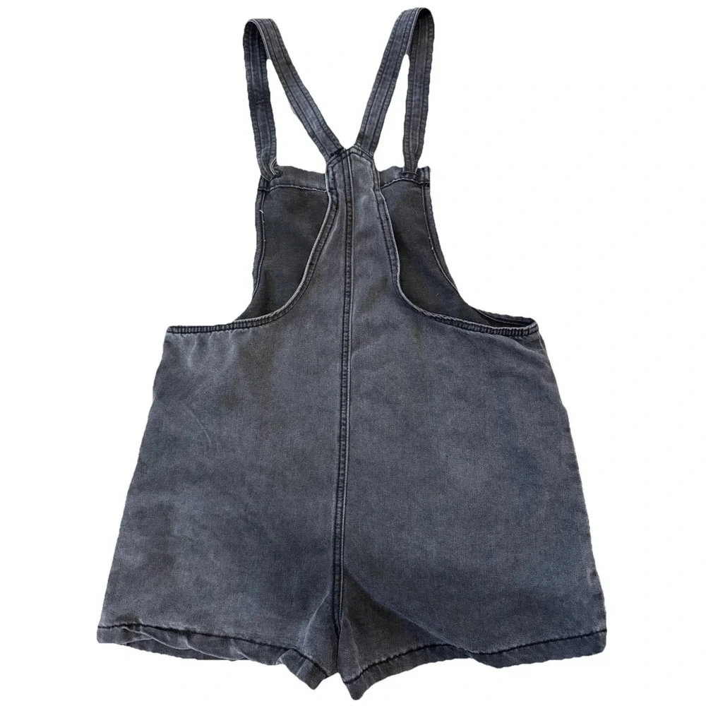 ZENANA~ Charcoal WASHED Denim Knot Tie  Strap ROMPER~Womens Small (overalls)‎